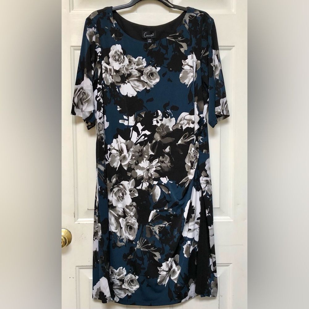 CONNECTED APPAREL WOMEN'S PLUS SIZE 20W ELBOW SLEEVE FLORAL PRINT SHEATH DRESS